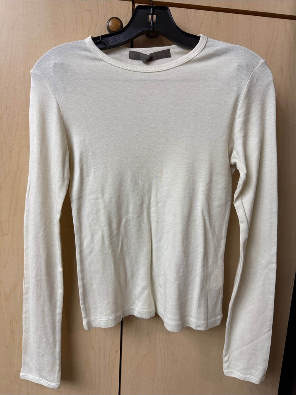 Enza Costa Long-Sleeve Crewneck Top in Cream